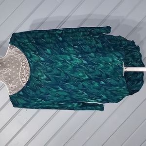 Express signature soft 3/4 dolman sleeve green peacock print high-low flowy top